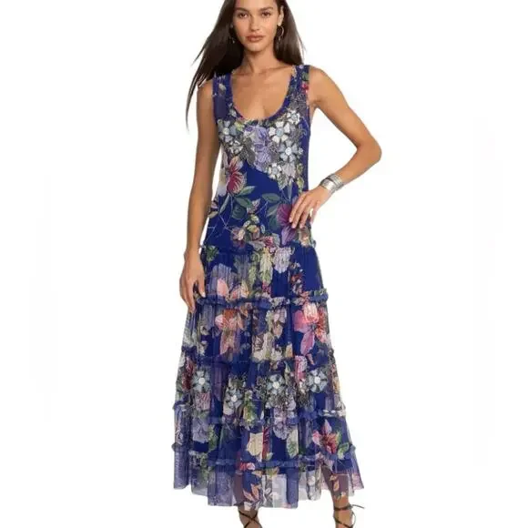 Johnny Was | Dresses | Johnny Was Biya Mazzini Sheer Mesh Tiered Dress  Embroidered Beaded Size Large | Poshmark